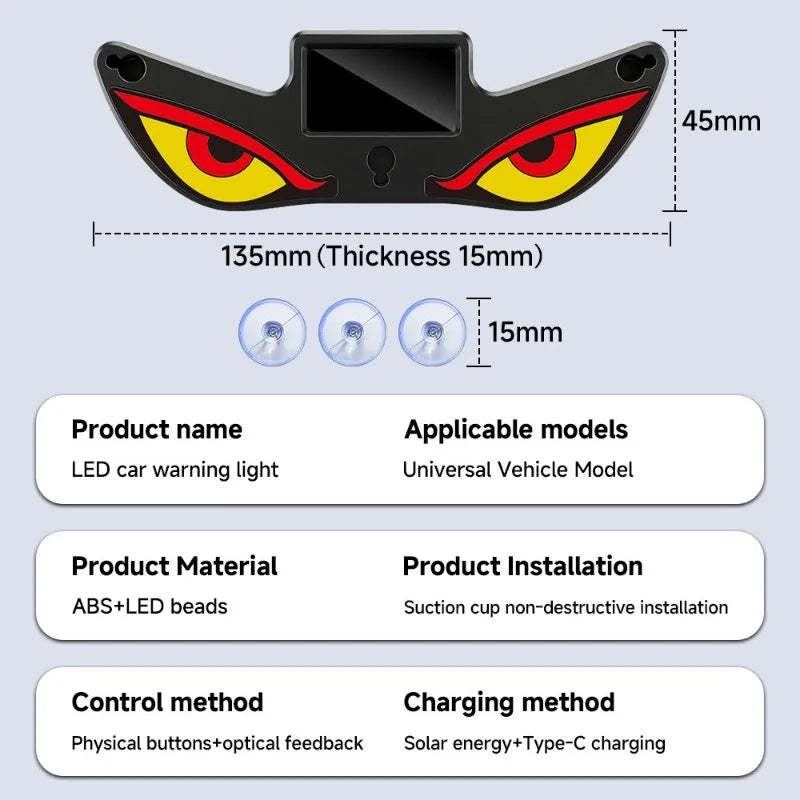 LED Solar Powered Car Lamp Devil Eye Sensors Dynamic Windshield Environmental Lights Vehicle Truck Five Modes Decorative Light