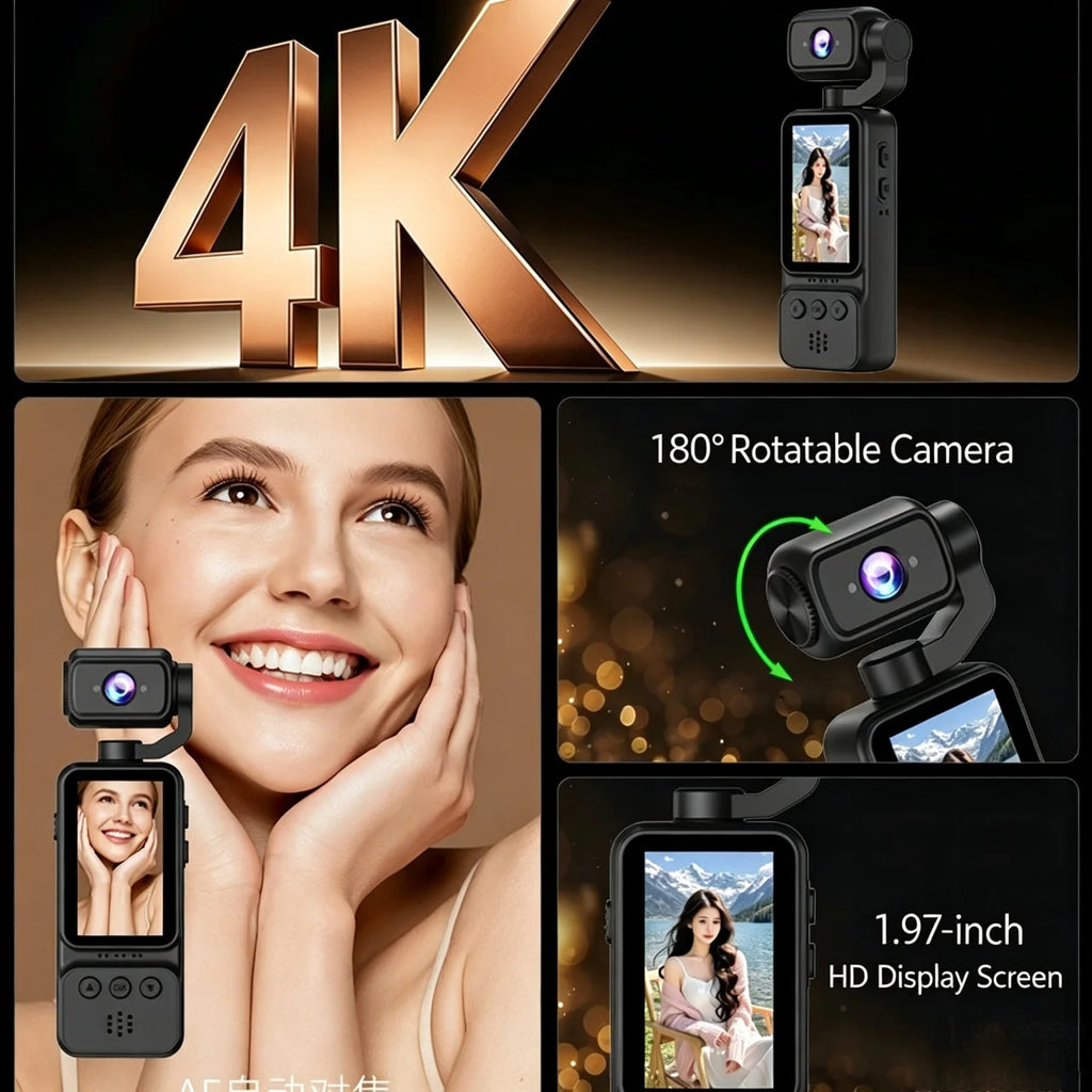 Lenovo 4K HD WiFi Pocket Camera with Night Vision Video and Audio Recording Chest-Mounted Bike Dashcam 180-Degree Rotating Lens