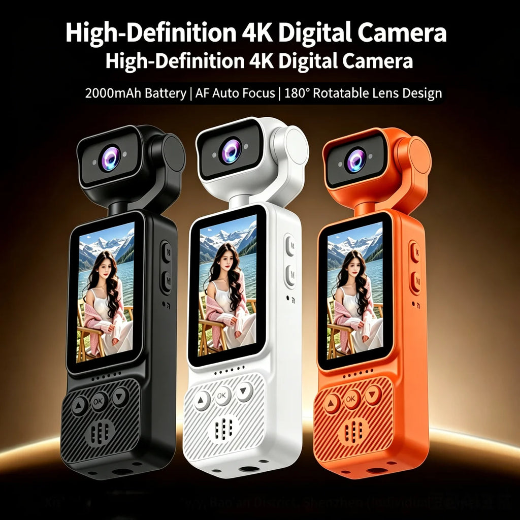 Lenovo 4K HD WiFi Pocket Camera with Night Vision Video and Audio Recording Chest-Mounted Bike Dashcam 180-Degree Rotating Lens