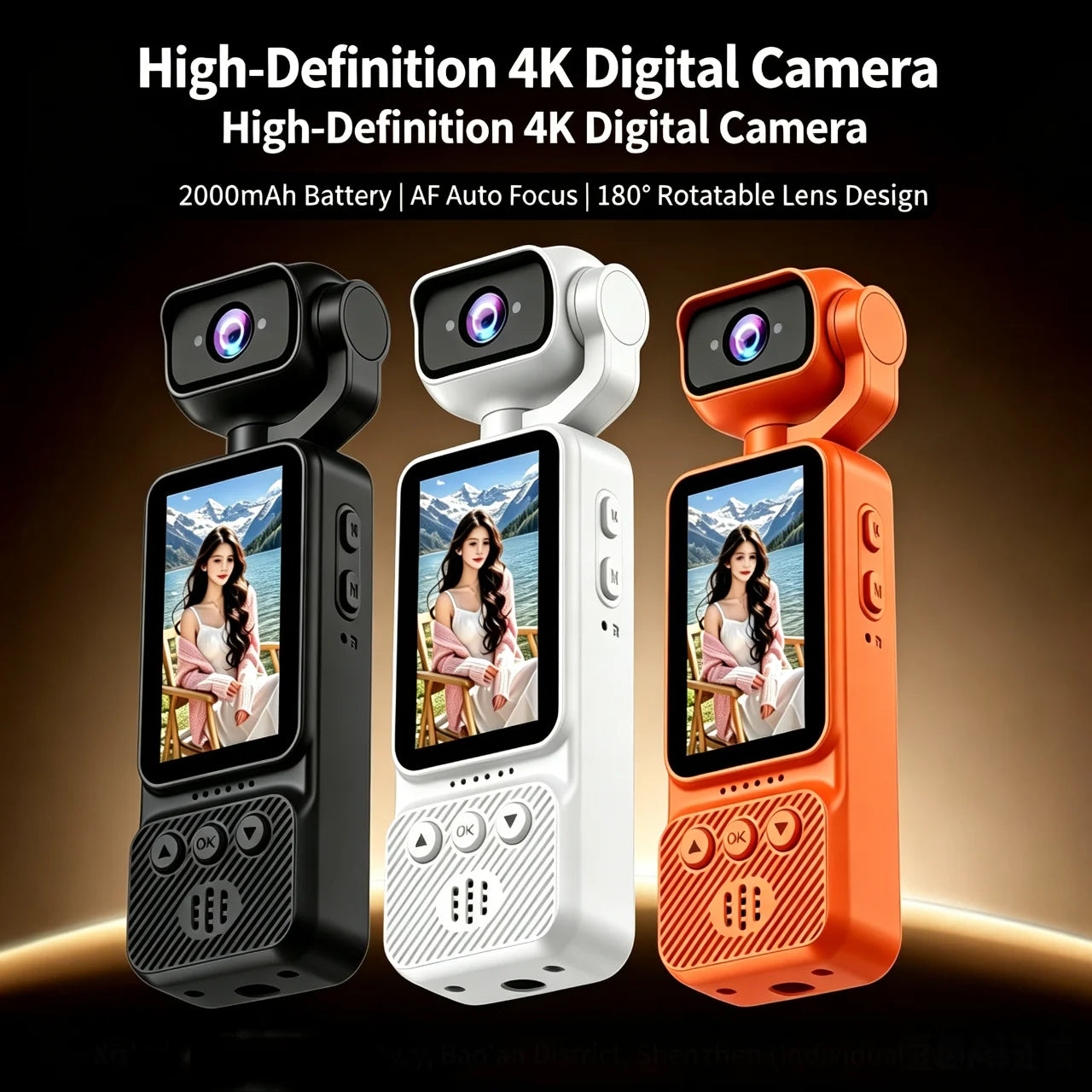 Lenovo 4K HD WiFi Pocket Camera with Night Vision Video and Audio Recording Chest-Mounted Bike Dashcam 180-Degree Rotating Lens
