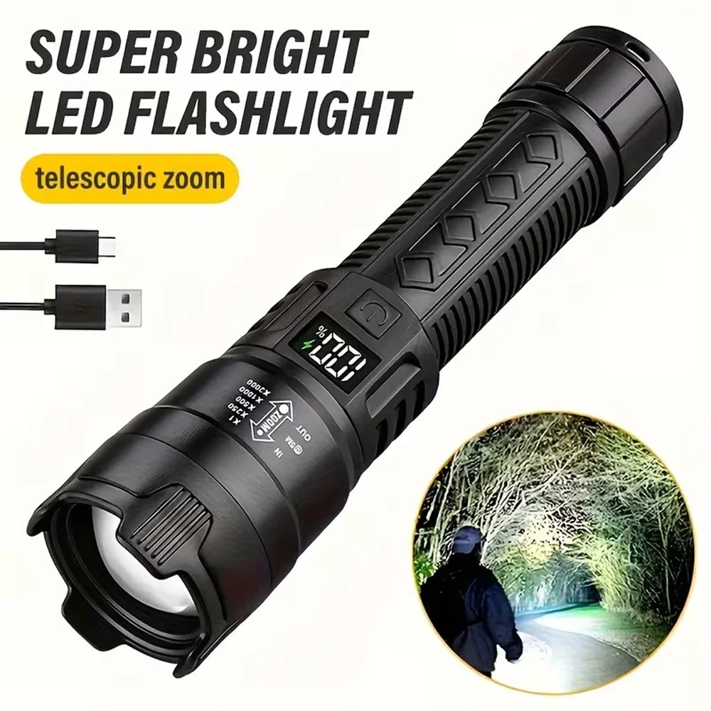 2000LM Ultra Bright P50 LED Flashlight Tactical EDC Emergency Spotlight Telescopic Zoom Handheld Torch with 14500/18650 Battery