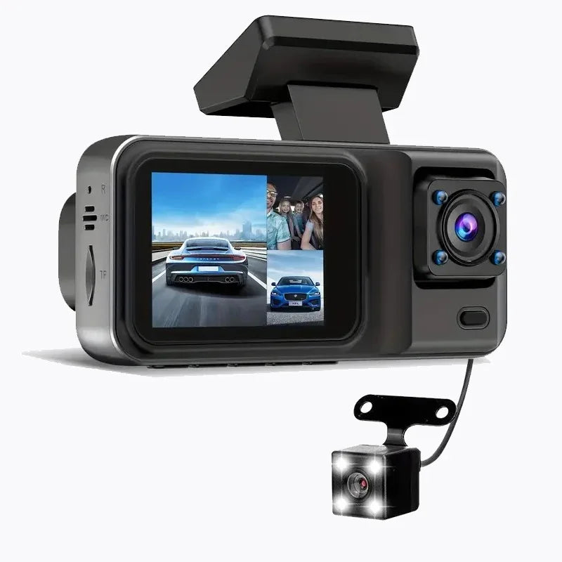 Контролна камера со IR ноќно гледање, снимање во јамка и 2" IPS екран, 1080P, 3 камери, DVR снимач, видео снимач, DVR за возила