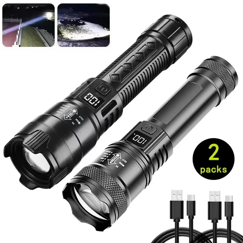 2000LM Ultra Bright P50 LED Flashlight Tactical EDC Emergency Spotlight Telescopic Zoom Handheld Torch with 14500/18650 Battery
