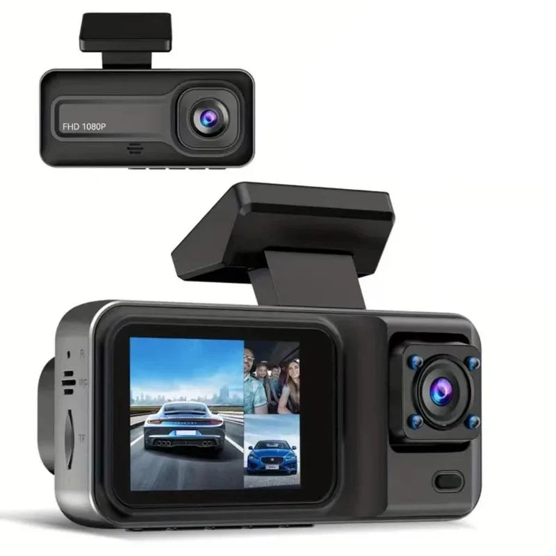 Контролна камера со IR ноќно гледање, снимање во јамка и 2" IPS екран, 1080P, 3 камери, DVR снимач, видео снимач, DVR за возила