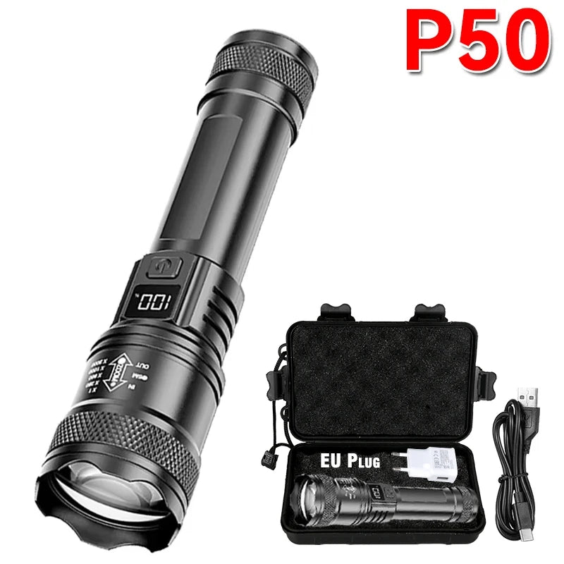 2000LM Ultra Bright P50 LED Flashlight Tactical EDC Emergency Spotlight Telescopic Zoom Handheld Torch with 14500/18650 Battery