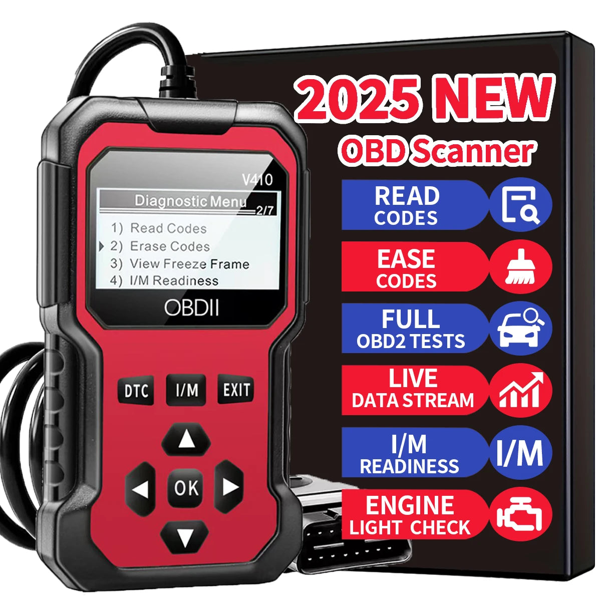 Автомобилски OBD2 скенер, дијагностичка алатка, читач на кодови, скенер за читање кодови за грешки на моторот, може да дијагностицира сите автомобили со OBD II протокол од 1996 година