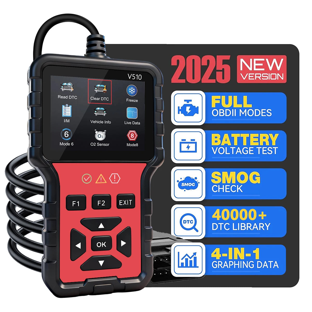 2025 New Model, Supports 8 Languages, Professional Obd2 Car Diagnostic Tool, Direct from the Manufacturer, V510 Professional Code Reader and Scan Tool, Clears Fault Codes, Real-Time Data Stream, Enhanced Engine Fault Code Rea