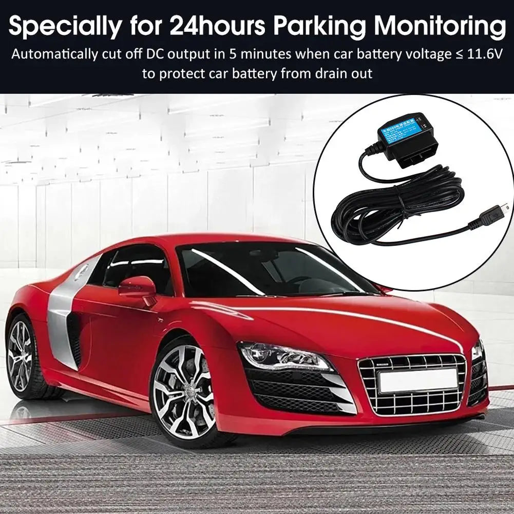 Dash Cam 24-часовен паркинг мониторинг комплет за жично поврзување OBD на USB адаптер кабел за напојување за камера на инструмент табла (Dashcam) и ретровизор рекордер со 24-часовен паркинг монитор