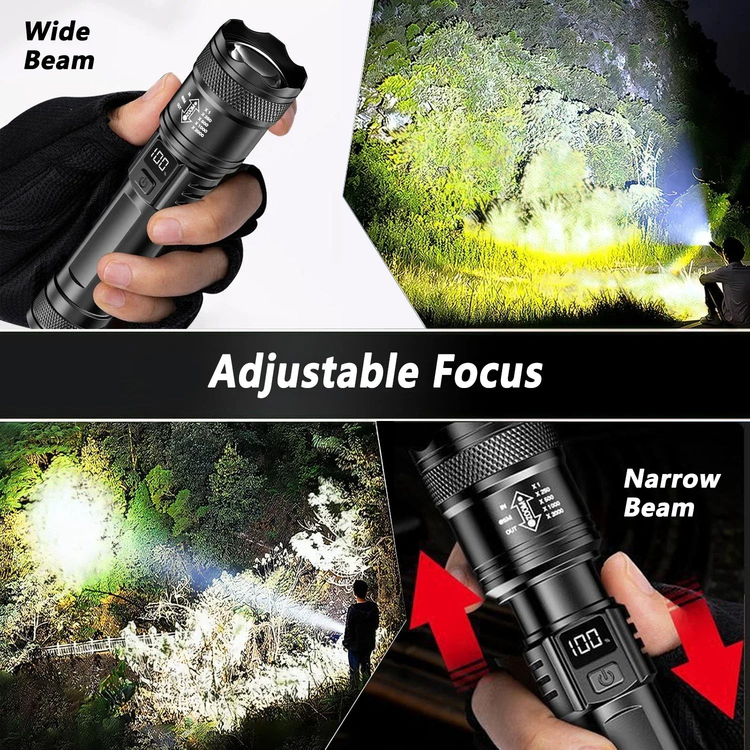2000LM Ultra Bright P50 LED Flashlight Tactical EDC Emergency Spotlight Telescopic Zoom Handheld Torch with 14500/18650 Battery