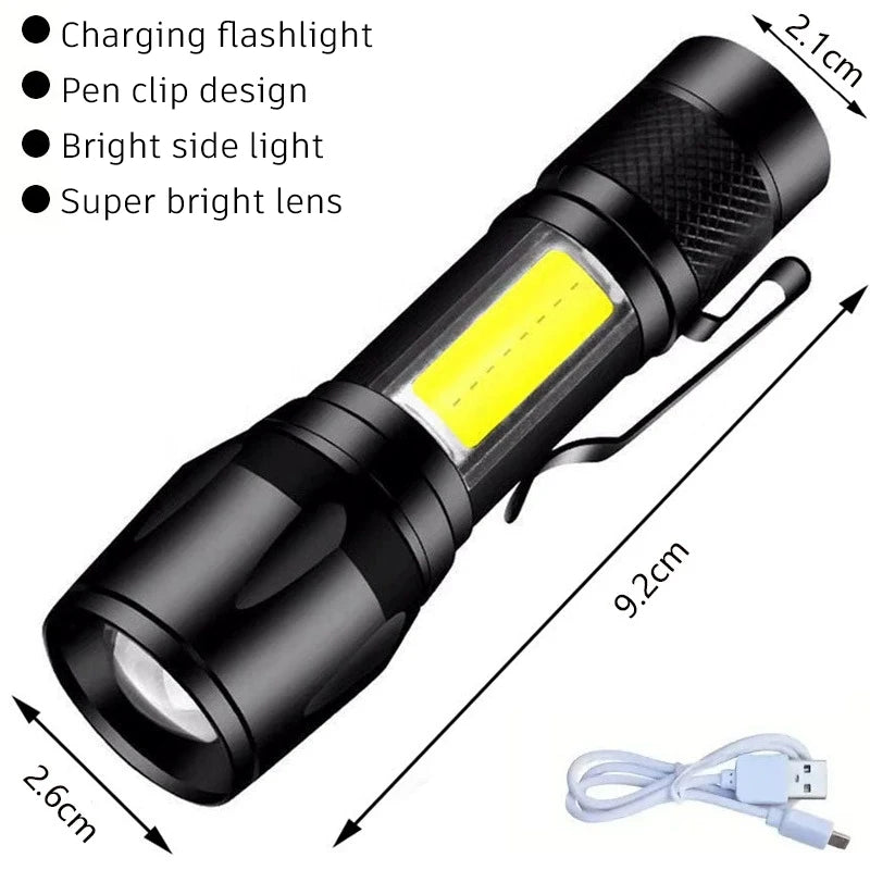 2000LM Ultra Bright P50 LED Flashlight Tactical EDC Emergency Spotlight Telescopic Zoom Handheld Torch with 14500/18650 Battery