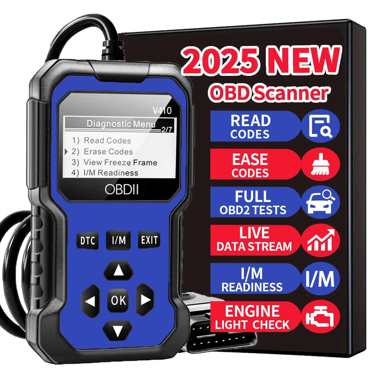 Автомобилски OBD2 скенер, дијагностичка алатка, читач на кодови, скенер за читање кодови за грешки на моторот, може да дијагностицира сите автомобили со OBD II протокол од 1996 година